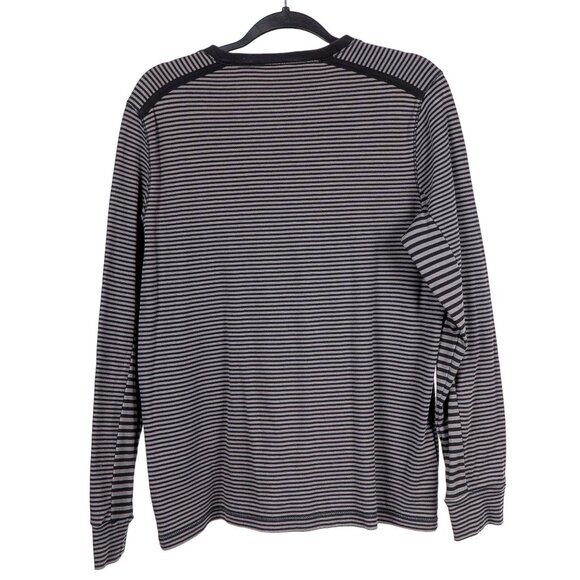 Perry Ellis Mens Shirt M VNeck Long Sleeve Striped Black Gray Cotton Contrast - Picture 5 of 5